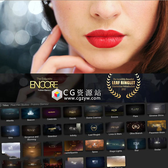 FCPX插件-30款大气漂亮华丽闪耀婚礼颁奖文字标题字幕动画ProIntro Glamour