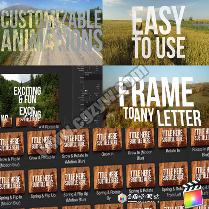 FCPX转场插件-60组文字大标题镂空遮罩动画转场 TransText Vol.2