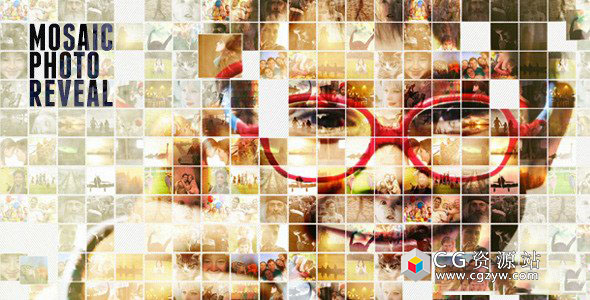 AE模板-优雅马赛克图像幻灯片生日纪念日拼接电子相册开场片头