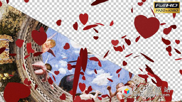 视频素材-情人节心型剪纸爱心飘落素材 Falling Valentine Hearts