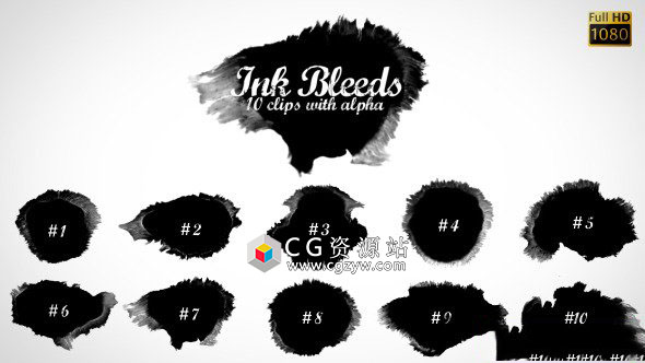 视频素材-10个水墨滴落溅开扩散素材 Ink Bleeds 免费下载
