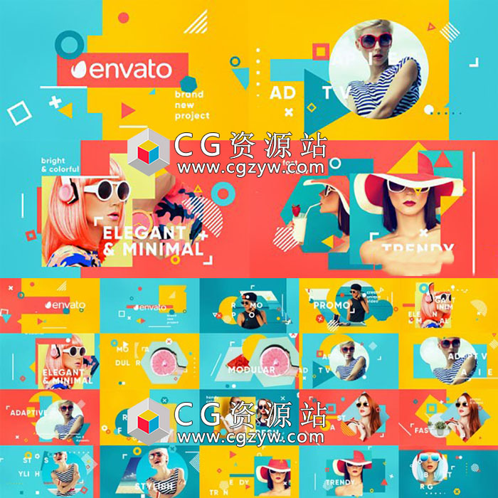 AE模板-时尚潮流活力多彩图形元素动画图片展示片头开场
