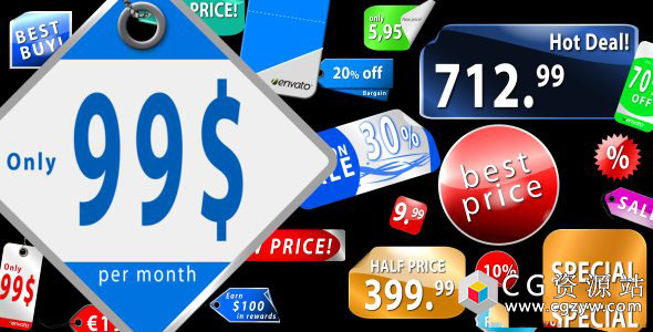 AE模板-产品演示21个打折标签便签徽章说明动画  免费下载