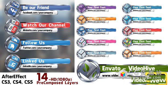 AE模板-社交媒体动画Logo图标字幕条 Social Media LowerThird 免费下载