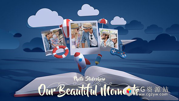 AE模板-翻书弹出展示相册旅游图片美好回忆图片展示 免费下载