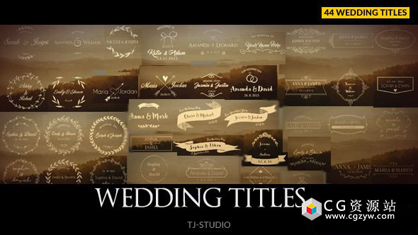 AE模板-44个婚礼标题人名字幕条文字标题动画 Wedding Titles 免费下载