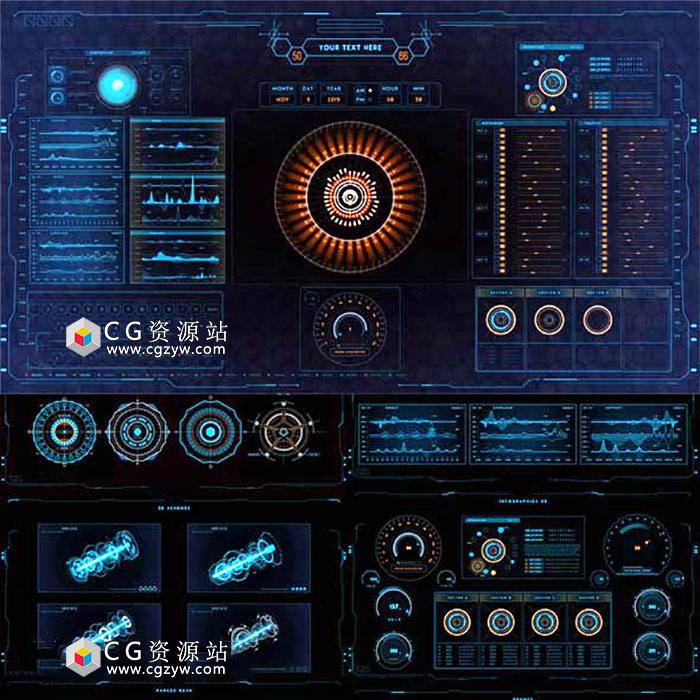 AE模板-250个高科技可视化触控面板UI波形HUD图形动画元素