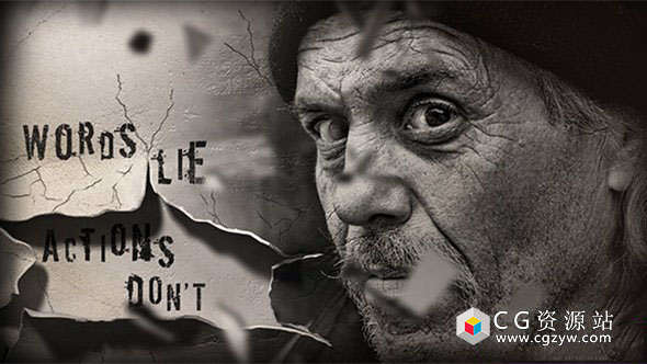 AE模板-历史记录回忆墙面破碎难民照片纪录片片头 Demolition Slideshow 免费下载