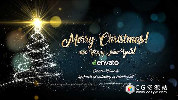 AE模板-金色光线粒子圣诞树片头动画 Christmas 18859138