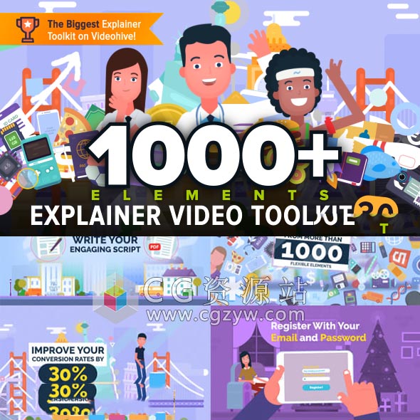 AE模板-1000+MG动画卡通人物角色场景商品活动解说介绍片头(更新V3.5)-图片1