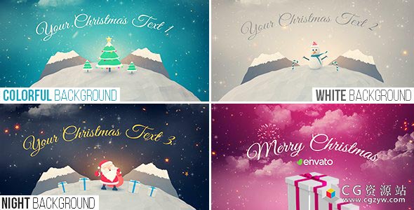 AE模板-庆祝圣诞低多边形卡通圣诞节片头动画 Christmas 免费下载