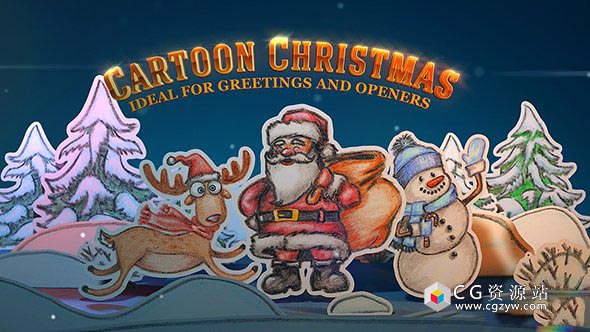 AE模板-圣诞老人雪人祝福卡通翻书片头动画 Christmas Pop-up Postcard