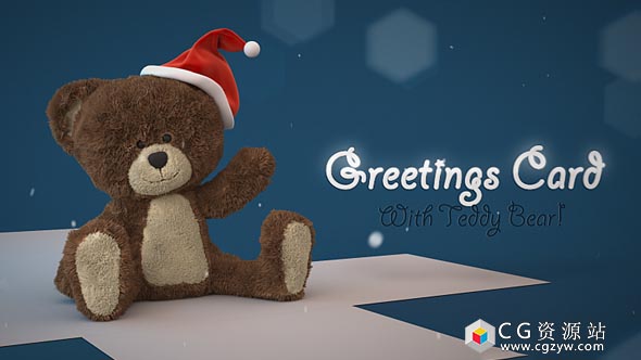 AE模板-圣诞快乐礼物盒打开泰迪熊圣诞节片头 Christmas Teddy Bear Greetings