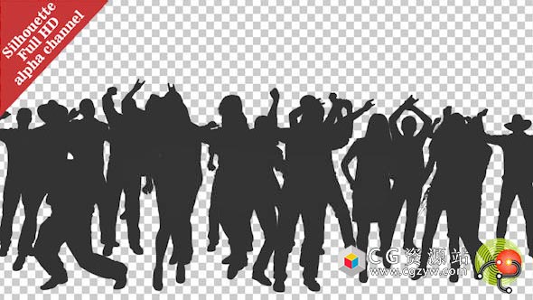 视频素材-人群跳舞剪影剪影Alpha透明通道素材  免费下载