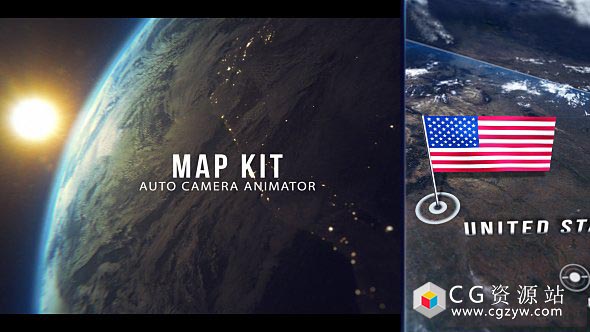 AE模板-三维地球军事科技感地图地点国家国旗边界目标点动画工具包