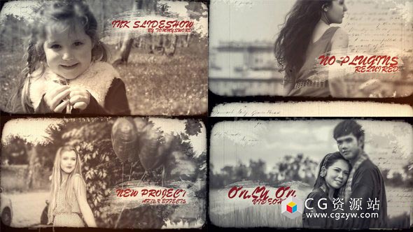 AE模板-时尚水彩复古回忆遮罩幻灯片婚礼展示片头 Ink Slideshow 免费下载