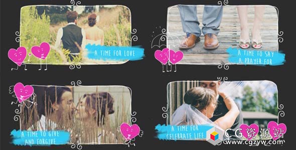 AE模板-卡通涂鸦情人节婚礼相册展示片头 Valentine Love Slideshow 免费下载