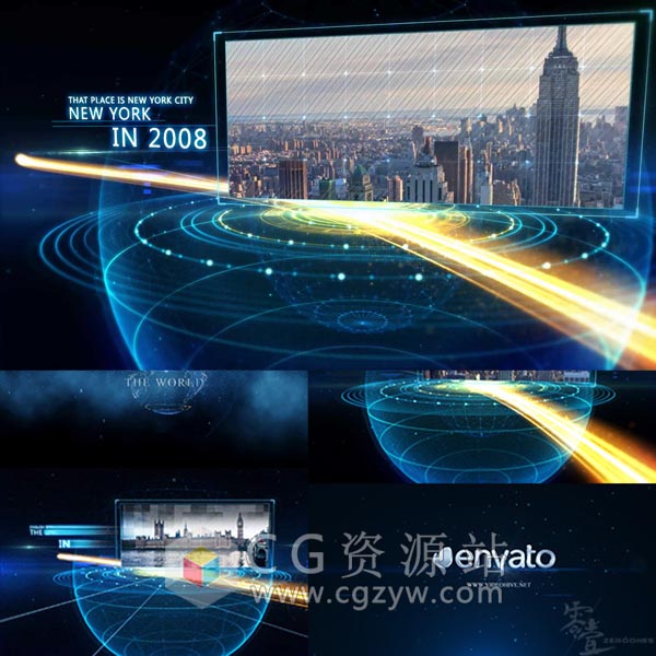 AE模板-现代科技感地球企业公司时间线年会图片介绍片头开场