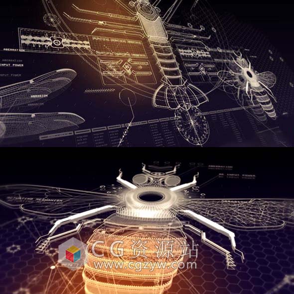 AE模板-高科技HUD蜻蜓蜜蜂生物信息图表屏幕动态UI元素