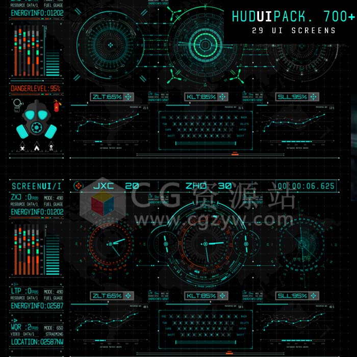 AE模板-700+HUD高科技科幻游戏军事显示屏动态UI元素