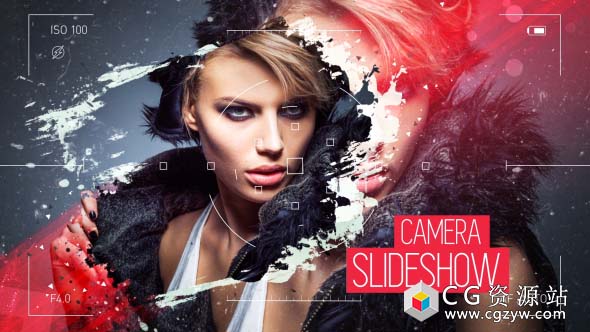 AE模板-时尚水墨遮罩摄像机取景器幻灯片片头 Camera Viewer Slideshow