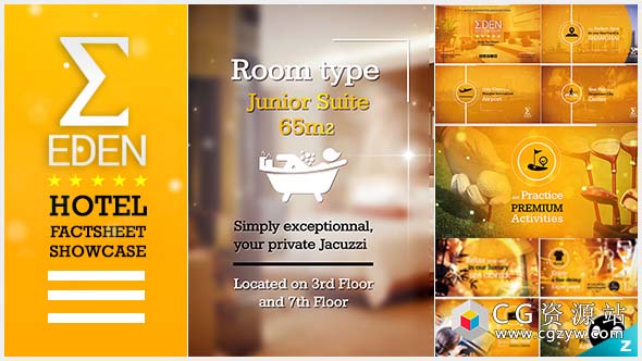 AE模板-酒店简介展示会议豪华客房酒店套房餐厅水疗旅游房地产展示片头
