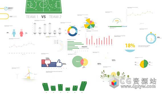 AE模板-公司企业商务信息图表柱状饼状条形图MG动画元素