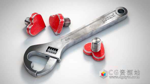 C4D高级教程-金属质感扳手螺栓制作 Cinema 4D – Creating a Beautiful Love Wrench Tutorial