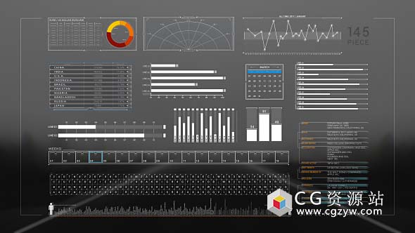 AE模板4K简单的信息图表动画HUD企业数据统计分析社会图标