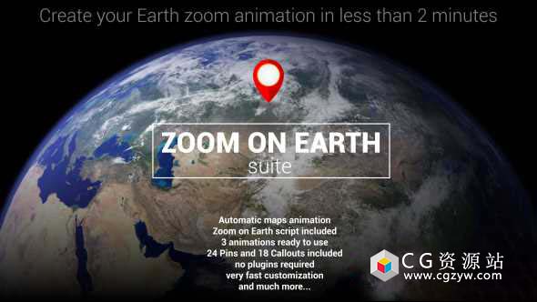 AE模板-地球动画飞入冲击地球制定位置动画 Zoom On Earth Suite 免费下载