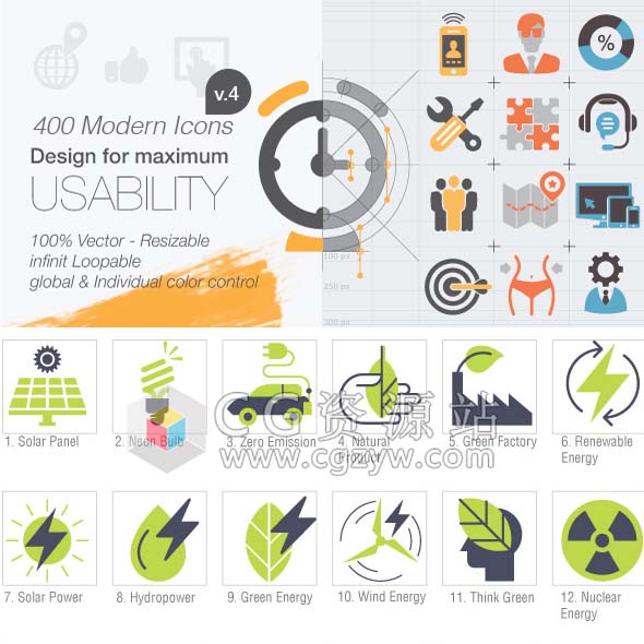AE模板-400个Icons图标商务互联网医疗科技教育日常MG图形动画