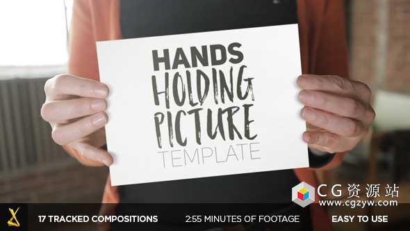 AE模板-实拍手持白板幻灯片图片视频文字展示片头 Hands