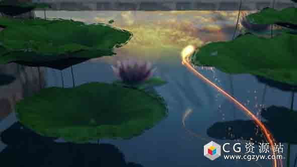 AE模板 荷花池企业公司宣传粒子光线logo标志演绎lotus-pond-opener