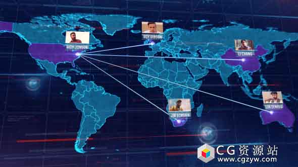 AE模板-科技感网络技术世界地图连线动画 World Map 免费下载