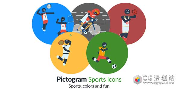AE模板-2D体育运动图标足球篮球自行车MG动画 Pictogram Sports Icons