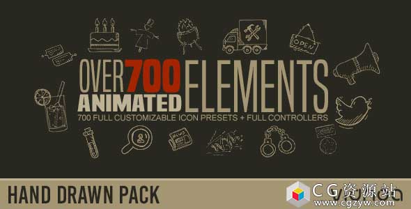 AE预设-700+ffx手绘素描图标动画预设 Hand Drawn Elements Pack