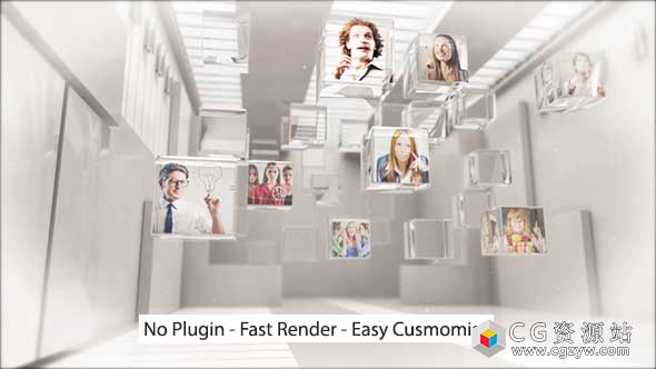 AE模板-创新标志预告片三维玻璃方块室内图片展览 Innovation Logo Teaser