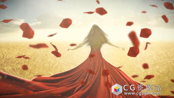 AE模板-玫瑰花瓣视差幻灯片浪漫情人节婚礼展示片头