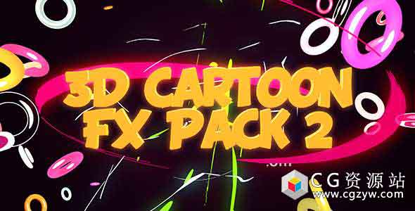 C4D工程三维卡通FX闪电元素MG动画元素第二套 3D Cartoon FX Pack 2