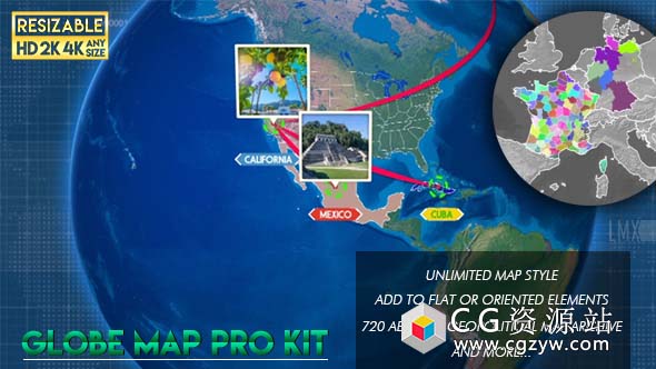 AE模板-地球地图专业工具包地点连线介绍展示动画 Globe Map Pro Kit