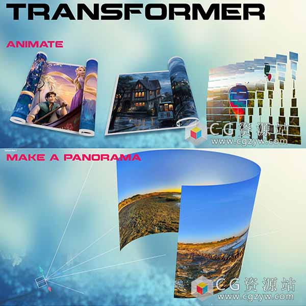 AE脚本-三维透视卷轴扭曲变形展开照片墙效果Transformer 2.2.1 Win/Mac + 使用教程-图片1
