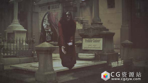 AE模板-恐怖电影宣传片黑暗墓地石碑恐怖文字标题开场 Banshees 免费下载