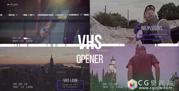 AE模板-现代毛刺幻灯片动感复古视频开场片头 VHS Opener Modern Glitch Slideshow