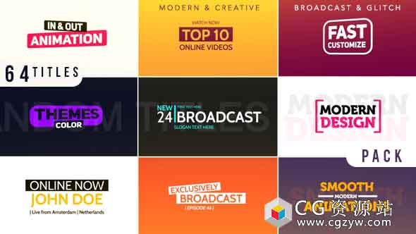 AE模板-64个创意动态广播社交媒体文字标题动画 Titles