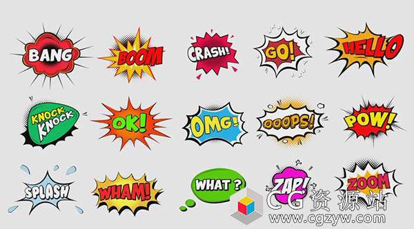 AE模板-漫画电视节目采访栏目包装气泡字幕合集Comic Bubbles