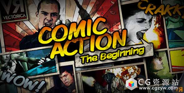 AE模板-漫画分镜头电影杂志摄影照片动作片头包装 Comic Action – The Beginning