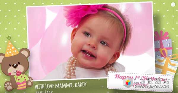 AE模板-女孩生日快乐祝福图文幻灯片Birthday Wishes Girl