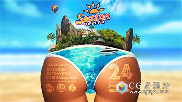 AE模板-夏日假期海滩派对聚会宣传片头Summer Beach Party免费下载