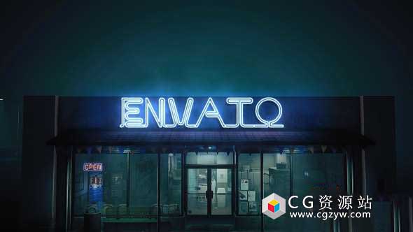 AE模板-夜晚街道霓虹灯描边Logo动画 Epic Neon in The Street