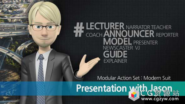 AE模板-三维商务卡通男主持人角色演讲动画Presentation With Jason- Classic Suit